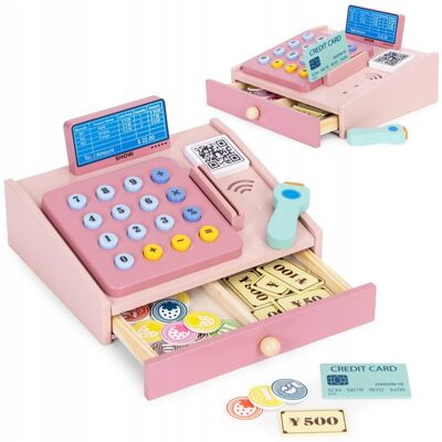 Bemi Drewniana Kasa Fiskalna dla Dzieci Skaner Banknoty Monety Karta Bemi Drewniana Kasa Fiskalna dla Dzieci Skaner Banknoty Monety Karta