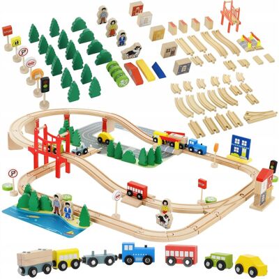 LandToys DREWNIANA KOLEJKA ZESTAW KOLEJKA POCIĄG NA MAGNES MIASTECZKO TOR 92 el LandToys DREWNIANA KOLEJKA ZESTAW KOLEJKA POCIĄG NA MAGNES MIASTECZKO TOR 92 el