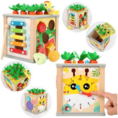 Lean Toys Drewniana Kostka Edukacyjna Sorter 5W1 Układanka Skrzynka Klocki Lean Toys Drewniana Kostka Edukacyjna Sorter 5W1 Układanka Skrzynka Klocki