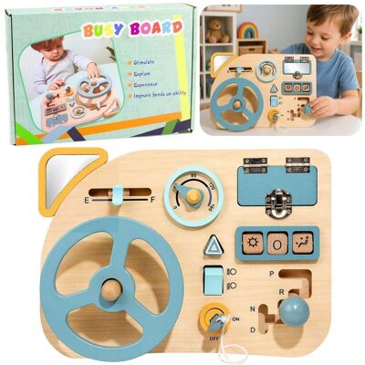 Lean Toys Drewniana Tablica Manipulacyjna Sensoryczna Kierownica Przełącznik Dźwignie Lean Toys Drewniana Tablica Manipulacyjna Sensoryczna Kierownica Przełącznik Dźwignie