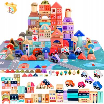 Inny producent Drewniane Klocki Miasto Auto 115 Klocków + Puzzle Inny producent Drewniane Klocki Miasto Auto 115 Klocków + Puzzle