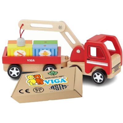 VIGA TOYS Drewniany Dźwig Samochód Ciężarowy ciężarówka zabawka AUTKO dla chłopca Viga 18m+ VIGA TOYS Drewniany Dźwig Samochód Ciężarowy ciężarówka zabawka AUTKO dla chłopca Viga 18m+