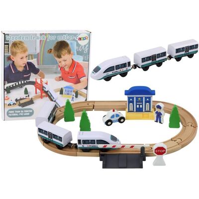Lean Toys Drewniany Tor Kolejowy Pociąg Kolejka Tory Akcesoria Most Policja 3,2m Lean Toys Drewniany Tor Kolejowy Pociąg Kolejka Tory Akcesoria Most Policja 3,2m