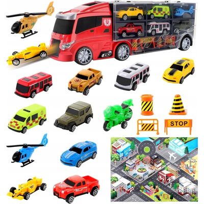 deAO Toys Duża Ciężarówka Walizka Z Autkami Truck Mata Auta Samochodziki Prezent deAO Toys Duża Ciężarówka Walizka Z Autkami Truck Mata Auta Samochodziki Prezent