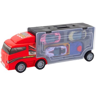 Lean Toys Duża Ciężarówka Z Garażem Z Autkami Czerwona 3Szt Lean Toys Duża Ciężarówka Z Garażem Z Autkami Czerwona 3Szt