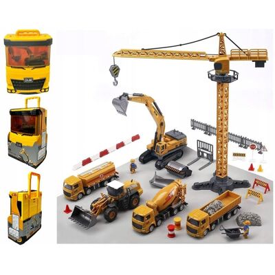 Joy4Kids Duża Walizka Zestaw Pojazdy Budowlane Koparka Dźwig Ciężarówki Figurki Joy4Kids Duża Walizka Zestaw Pojazdy Budowlane Koparka Dźwig Ciężarówki Figurki