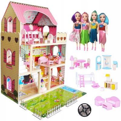Picollo Duży Drewniany Domek Dla Lalek Meble + Lalki + Led Picollo Duży Drewniany Domek Dla Lalek Meble + Lalki + Led
