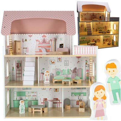 Artemis Duży Drewniany Domek dla Lalek XXL Różowa Willa z Mebelkami Akcesoria LED Artemis Duży Drewniany Domek dla Lalek XXL Różowa Willa z Mebelkami Akcesoria LED