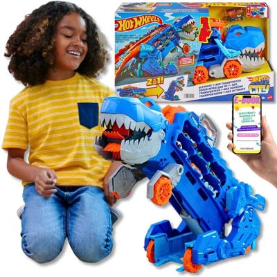 GIGANTYCZNA zabawa HOT WHEELS T-Rex Transporter + Tor Wyścigowy 2w1 – Zestaw z Efektami Świetlnymi i Dźwiękowymi + 2 Auta + EBOOK GIGANTYCZNA zabawa HOT WHEELS T-Rex Transporter + Tor Wyścigowy 2w1 – Zestaw z Efektami Świetlnymi i Dźwiękowymi + 2 Auta + EBOOK