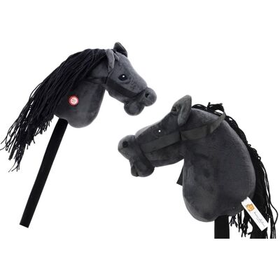 Lean Toys Hobby Horse pluszowy koń długowłosy czarny dźwięk Lean Toys Hobby Horse pluszowy koń długowłosy czarny dźwięk