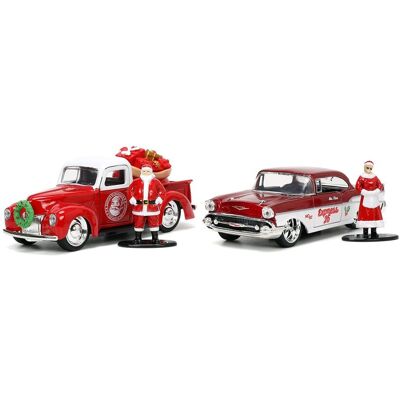 Jada Holiday Rides 1:32 1941 Ford Pickup & 1957 Chevy Bel-Air Die-cast Car with 1.65” Santa Claus & Mrs. Santa Claus Figure, Toys for Kids and Adults Jada Holiday Rides 1:32 1941 Ford Pickup & 1957 Chevy Bel-Air Die-cast Car with 1.65” Santa Claus & Mrs. Santa Claus Figure, Toys for Kids and Adults