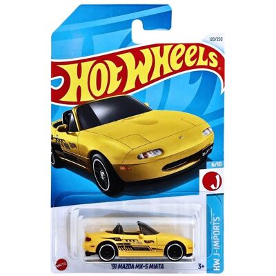 Hot Wheels - ´91 Mazda MX-5 Miata - HW J-Imports 6/10 - HTD80 - Short Card - żółta - Mattel 2024 – 1:64 Hot Wheels - ´91 Mazda MX-5 Miata - HW J-Imports 6/10 - HTD80 - Short Card - żółta - Mattel 2024 – 1:64