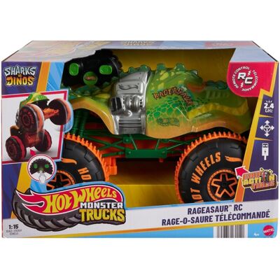 Mattel Hot Wheels Monster Trucks RC Rageasaur 1:15, Pojazd zdalnie sterowany, dla dzieci 4+ JBH03 Mattel Hot Wheels Monster Trucks RC Rageasaur 1:15, Pojazd zdalnie sterowany, dla dzieci 4+ JBH03
