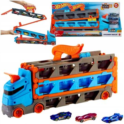 Mattel HOT WHEELS TOR WYŚCIGOWY TRANSPORTER 2w1 +3 AUTA CITY WYŚCIGOWY Ciężarówka Mattel HOT WHEELS TOR WYŚCIGOWY TRANSPORTER 2w1 +3 AUTA CITY WYŚCIGOWY Ciężarówka