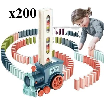 Inny producent Interaktywny Pociąg, Kolejka układająca Domino dla Dzieci - Niebieska 200 klocków Inny producent Interaktywny Pociąg, Kolejka układająca Domino dla Dzieci - Niebieska 200 klocków