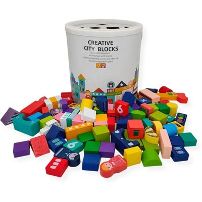 Klocki drewniane miasto sorter 100 elementów – Kabi 3+ Klocki drewniane miasto sorter 100 elementów – Kabi 3+