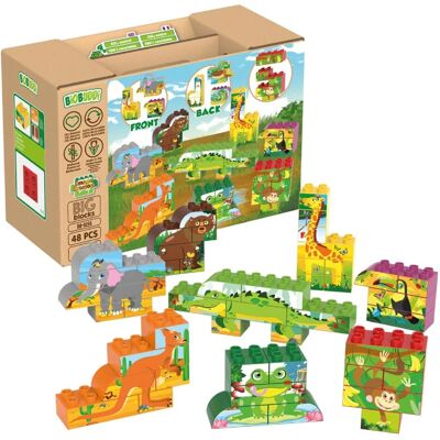 Klocki Edukacyjne Puzzle Układanka dla Dzieci Duży Zestaw Zwierzęta kolorowe dwustronne BiOBUDDi Klocki Edukacyjne Puzzle Układanka dla Dzieci Duży Zestaw Zwierzęta kolorowe dwustronne BiOBUDDi