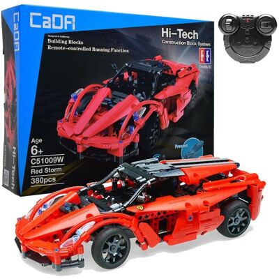 Klocki konstrukcyjne CaDA Zdalnie sterowane auto 32 cm Czerwony samochód pojazd wyścigówka Red Storm 380 elementów RC Klocki konstrukcyjne CaDA Zdalnie sterowane auto 32 cm Czerwony samochód pojazd wyścigówka Red Storm 380 elementów RC