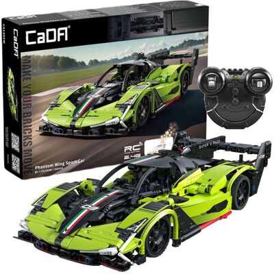 Klocki konstrukcyjne CaDA Zdalnie sterowany samochód wyścigowy z napędem RC sportowe zielone Pojazd Phantom Wing Wyścigówka 395 elementów Klocki konstrukcyjne CaDA Zdalnie sterowany samochód wyścigowy z napędem RC sportowe zielone Pojazd Phantom Wing Wyścigówka 395 elementów