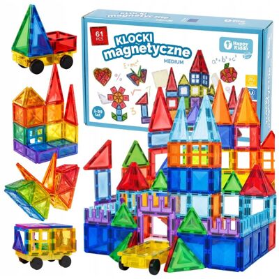 Happy Kiddo Klocki Magnetyczne Konstrukcyjne Budowlane Edukacyjne duży zamek 61 autko Happy Kiddo Klocki Magnetyczne Konstrukcyjne Budowlane Edukacyjne duży zamek 61 autko