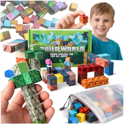 Zlaro KLOCKI MAGNETYCZNE SZEŚCIANY PIXEL 100 EL + 2 FIGURKI MOCNE MAGNESY 3D Zlaro KLOCKI MAGNETYCZNE SZEŚCIANY PIXEL 100 EL + 2 FIGURKI MOCNE MAGNESY 3D