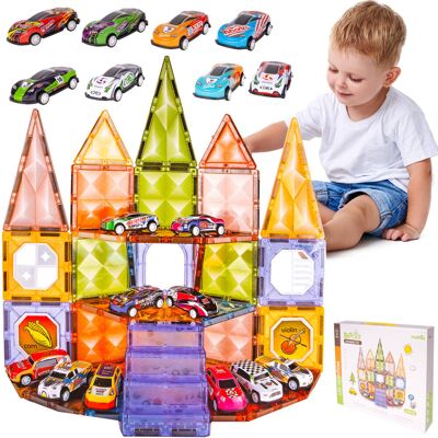 MalPlay Klocki Magnetyczne z Samochodzikami 62 szt. Auta 10 szt. Edukacyjna Zabawa MalPlay Klocki Magnetyczne z Samochodzikami 62 szt. Auta 10 szt. Edukacyjna Zabawa