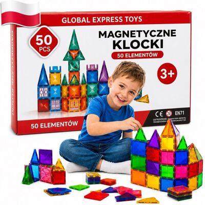 Inny producent Klocki magnetyczne zestaw 50 elementów konstrukcyjne 3D dla dzieci 3+ Inny producent Klocki magnetyczne zestaw 50 elementów konstrukcyjne 3D dla dzieci 3+