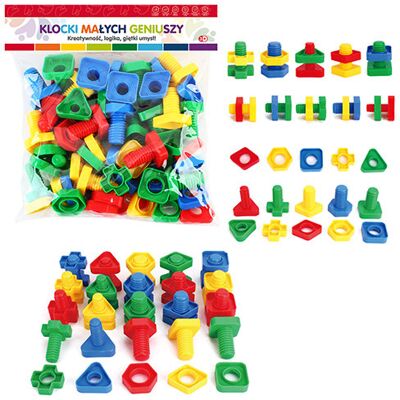 ASKATO Klocki małych geniuszy, Figury geometryczne ze śrubkami, 50 elementów, 116365 ASKATO Klocki małych geniuszy, Figury geometryczne ze śrubkami, 50 elementów, 116365