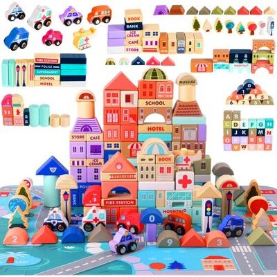 Artemis Klocki Miasto Drewniane Auta Zestaw + Puzzle Mata 115 Klocków Edukacyjne Artemis Klocki Miasto Drewniane Auta Zestaw + Puzzle Mata 115 Klocków Edukacyjne