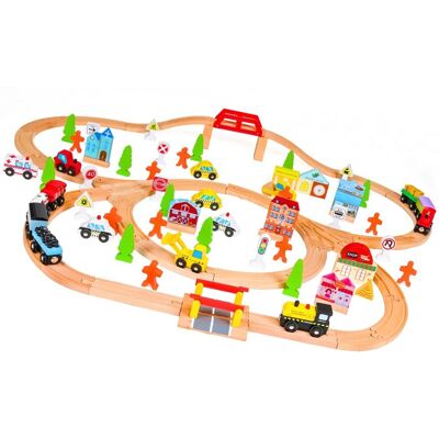 MINEXO Kolejka Drewniana Wood Most Dźwig Tunel Pociąg Duże Miasto100 Elementów MINEXO Kolejka Drewniana Wood Most Dźwig Tunel Pociąg Duże Miasto100 Elementów
