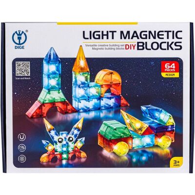 Lean Toys Kolorowe Klocki Magnetyczne,Świecące Elementy Lean Toys Kolorowe Klocki Magnetyczne,Świecące Elementy