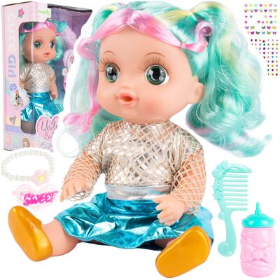 MalPlay Lalka 30 cm do Czesania Pije z Butelki Akcesoria Kolorowe Włosy Naklejki MalPlay Lalka 30 cm do Czesania Pije z Butelki Akcesoria Kolorowe Włosy Naklejki