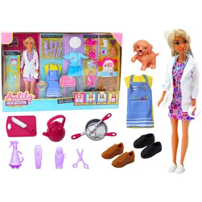 Lean Toys Lalka Anlily 4w1 Lekarz Fryzjer Kucharka + Ubrania i Akcesoria Lean Toys Lalka Anlily 4w1 Lekarz Fryzjer Kucharka + Ubrania i Akcesoria