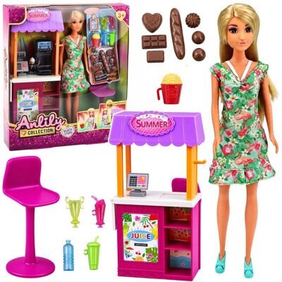 Lean Toys Lalka Anlily Sprzedawczyni Ze Stoiskiem Napoje Przekąski Akcesoria Zestaw Lean Toys Lalka Anlily Sprzedawczyni Ze Stoiskiem Napoje Przekąski Akcesoria Zestaw