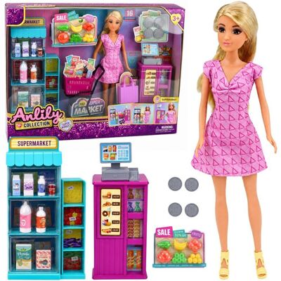 Lean Toys Lalka Anlily W Supermarkecie Sklep Kasa Fiskalna Akcesoria Wózek Zestaw Lean Toys Lalka Anlily W Supermarkecie Sklep Kasa Fiskalna Akcesoria Wózek Zestaw