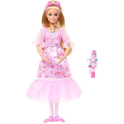 Lalka baletnica Clara Barbie w Dziadku do orzechów w różowej satynowej sukience z bufkami, ruchomymi kostkami i zabawkowym dziadkiem do orzechów, JL.. Lalka baletnica Clara Barbie w Dziadku do orzechów w różowej satynowej sukience z bufkami, ruchomymi kostkami i zabawkowym dziadkiem do orzechów, JL..