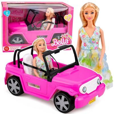 Lean Toys Lalka Bella W Kolorowej Sukience Różowy Samochód Kabriolet Zestaw Lean Toys Lalka Bella W Kolorowej Sukience Różowy Samochód Kabriolet Zestaw