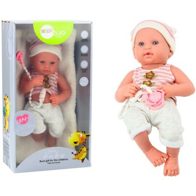 Lean Toys Lalka Bobas w Biało-Różowym Ubranku Czapeczka Smoczek Kołderka Lean Toys Lalka Bobas w Biało-Różowym Ubranku Czapeczka Smoczek Kołderka