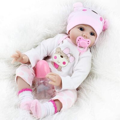 ZIYIUI lalka jak prawdziwa z silikonu dla dziewczynek i noworodków Reborn lalka dla niemowląt, różowa niedźwiedź outfit realistyczna 55 cm, lalka dla dziec.. ZIYIUI lalka jak prawdziwa z silikonu dla dziewczynek i noworodków Reborn lalka dla niemowląt, różowa niedźwiedź outfit realistyczna 55 cm, lalka dla dziec..