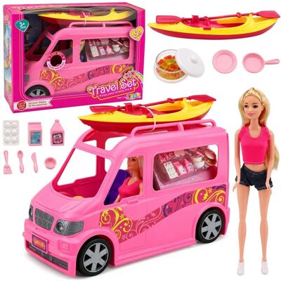 Lean Toys Lalka Podróżniczka Z Kamperem I Kajakiem Akcesoria Światła Dźwięki Zestaw Lean Toys Lalka Podróżniczka Z Kamperem I Kajakiem Akcesoria Światła Dźwięki Zestaw
