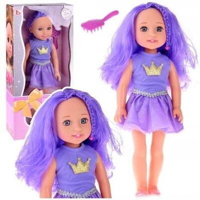 Lean Toys Lalka w sukience z koroną długie włosy fiolet 38cm Lean Toys Lalka w sukience z koroną długie włosy fiolet 38cm