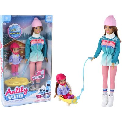 Lean Toys Lalki Anlily Mama z Córką na Sankach + Sanki Lean Toys Lalki Anlily Mama z Córką na Sankach + Sanki