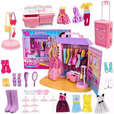 LandToys, garderoba z ubraniami dla lalki, zestaw, Lt125 LandToys, garderoba z ubraniami dla lalki, zestaw, Lt125