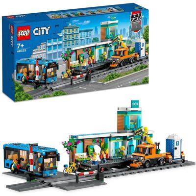 Lego City Dworzec kolejowy, Zestaw Kreatywny z Autobusem i Przejazdem Kolejowym z Płyt Drogowych, Pasuje do Innych Zestawów Klocków Konstrukcyjnych .. Lego City Dworzec kolejowy, Zestaw Kreatywny z Autobusem i Przejazdem Kolejowym z Płyt Drogowych, Pasuje do Innych Zestawów Klocków Konstrukcyjnych ..