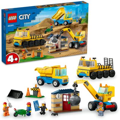 Lego City, klocki, Ciężarówki i dźwig z kulą wyburzeniową, 60391 Lego City, klocki, Ciężarówki i dźwig z kulą wyburzeniową, 60391