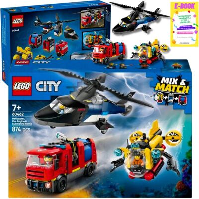Lego CITY ZESTAW Z HELIKOPTEREM, Wozem Strażackim i Łodzią Podwodną KLOCKI PREZENT 60462 + EBOOK Lego CITY ZESTAW Z HELIKOPTEREM, Wozem Strażackim i Łodzią Podwodną KLOCKI PREZENT 60462 + EBOOK