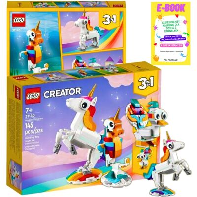 Lego Klocki Zestaw Creator 3W1 - Magiczny Jednorożec, Konik Morski, Paw (31140) Klocki Prezent + Ebook Lego Klocki Zestaw Creator 3W1 - Magiczny Jednorożec, Konik Morski, Paw (31140) Klocki Prezent + Ebook