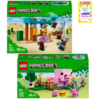 Lego MINECRAFT ZESTAW - PUSTYNNY PATROL ZŁOSADNIKÓW (21267) + DOM PROSIACZKA (21268) + EBOOK Lego MINECRAFT ZESTAW - PUSTYNNY PATROL ZŁOSADNIKÓW (21267) + DOM PROSIACZKA (21268) + EBOOK