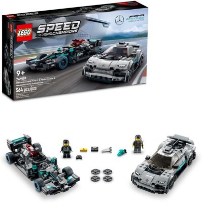 Lego Speed Champions Mercedes-AMG F1 W12 E Performance & Mercedes-AMG Project One 76909 Zestaw budowlany; dla wieku 9+ (564 sztuki) Lego Speed Champions Mercedes-AMG F1 W12 E Performance & Mercedes-AMG Project One 76909 Zestaw budowlany; dla wieku 9+ (564 sztuki)