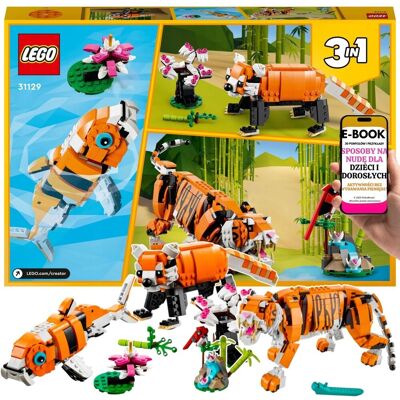 Lego TYGRYS 3w1 • KLOCKI ZWIERZĘTA Creator (31129) • ZESTAW PREZENTOWY DLA DZIECI 9+ • Panda Czerwona + Karp Koi + EBOOK-3 Lego TYGRYS 3w1 • KLOCKI ZWIERZĘTA Creator (31129) • ZESTAW PREZENTOWY DLA DZIECI 9+ • Panda Czerwona + Karp Koi + EBOOK-3
